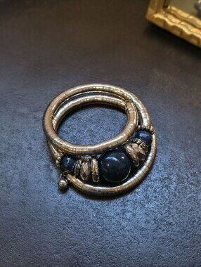 Vintage 1990s/Y2K Silver Tone Tubogas Coil Wrap Bracelet with Navy Statement Bea